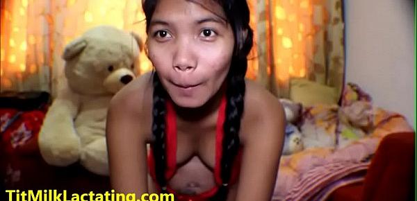  Thai asian teen heather deep 19 weeks pregnant shows off boobs and small milky tits
